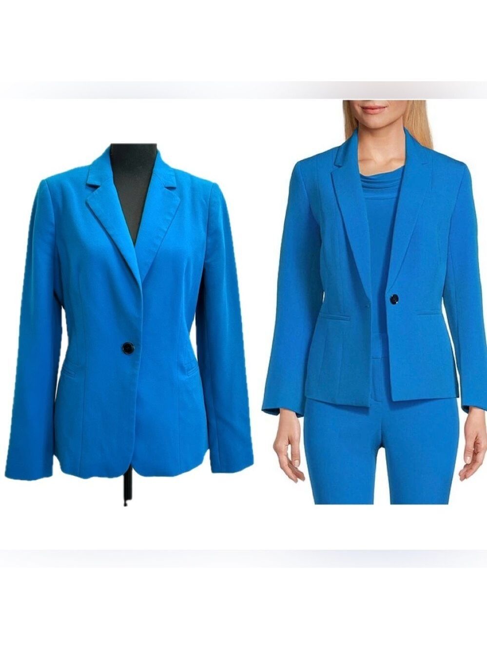 Le Chateau bright blue single breasted tailored cinched stretchy blazer jacket M - Picture 12 of 12